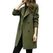 VEKDONE Clearance 2023 Women Elegant Notched Collar Solid Color Mid-Length Double Breasted Slim Fit Wool Blend Trench Pea Coat Overcoat